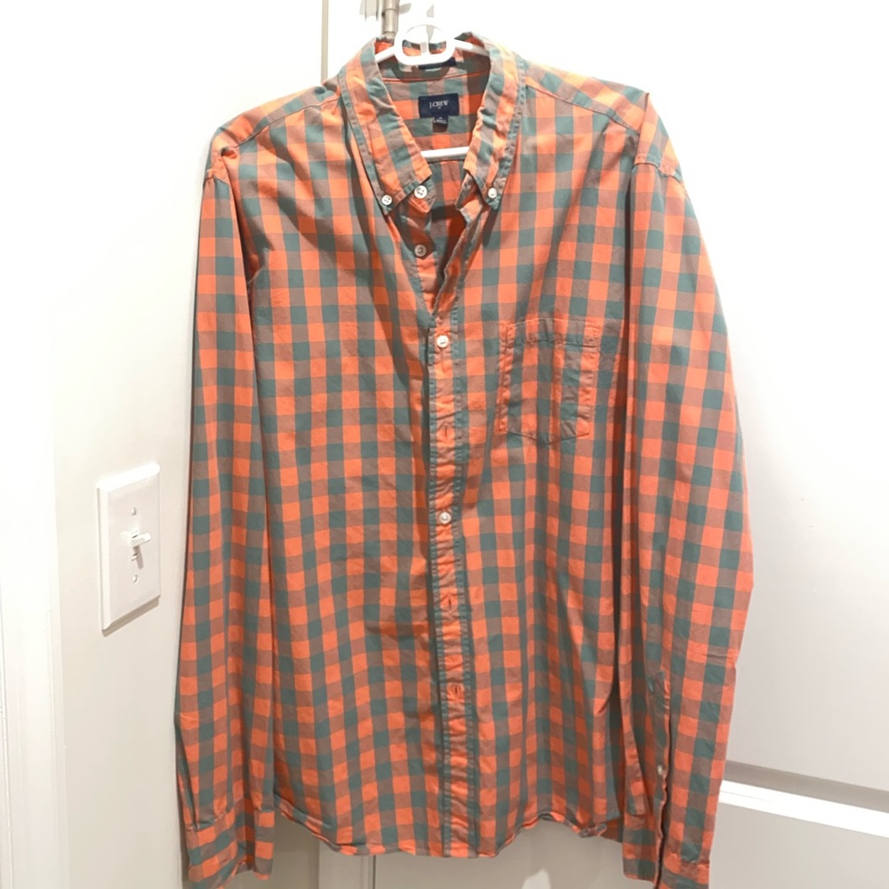 5/$18 Orange/green plaid button down shirt
